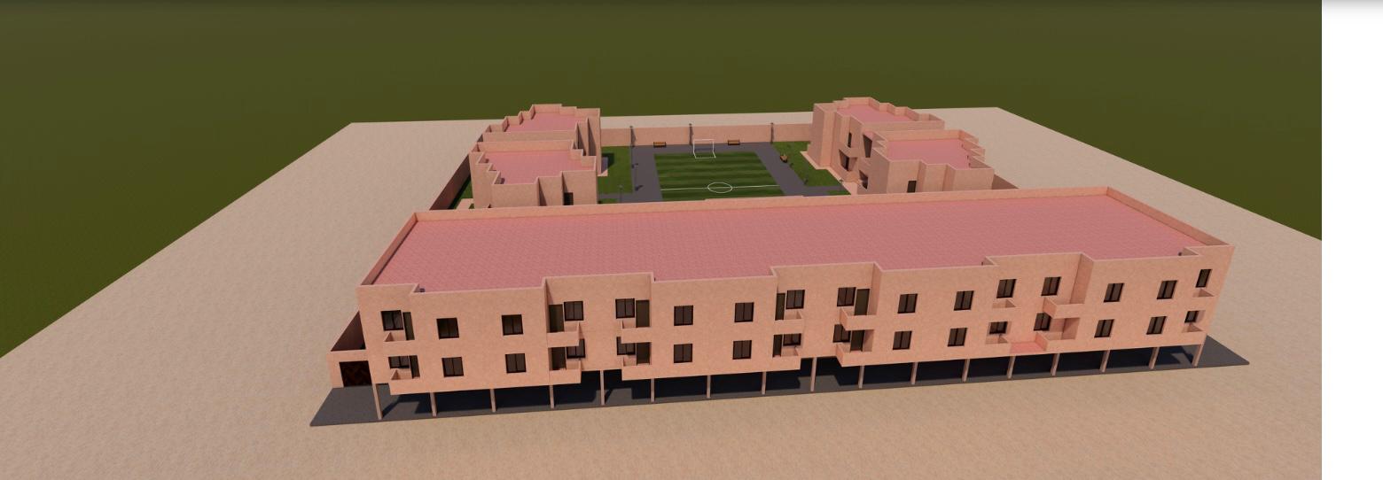 Impressie van het ontwerp van het weeshuis, aanzicht 1